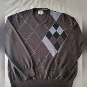 Vintage Wolsey Brown Merino Wool Argyle Sweater Sz Medium